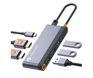 NOVOO USB C Hub Triple Display 6 in 1 to Dual HDMI Docking Stations USB C Dual Monitor 100W PD 3x USB USB-C Dock for Dell HP Lenovo ASUS Microsoft