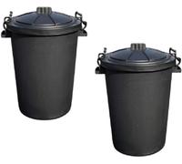 Novostyl 2 PACK - LARGE BLACK GARDEN DUSTBIN- 85L REFUSAL HEAVY DUTY PLASTIC WASTE BIN WITH CLIP LID