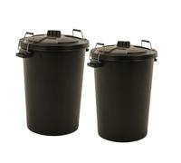 Novostyl 2 PACK - LARGE BLACK GARDEN DUSTBIN- 90L REFUSAL HEAVY DUTY PLASTIC WASTE BIN WITH CLIP LID