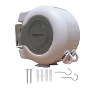 Novostyl 30 metre Retractable Reel Clothes Lines Washing Line with Twin Cable - Wall Mounted Heavy Duty Clothes Dryer | White 30M, 2 x 15m Lines of Drying Space
