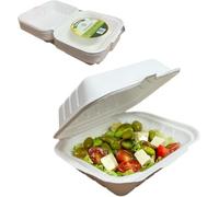 Novostyl 50 Pack 7x5 inch Eco-Friendly Clamshell Takeaway Boxes Made from Natural Sugarcane Pulp, Disposable Takeaway Container, Biodegradable Home Compostable Sugarcane Bagasse