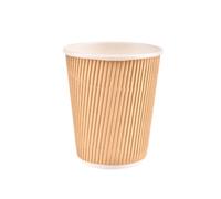 Novostyl 8oz Disposable Kraft Ripple Paper Cups - Insulated Brown Paper Cups with 3 Ply Construction - 100% Compostable Recyclable - for Tea, Coffee, Hot Drinks (100)