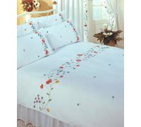NovTex 66x54 CREWELWORK CREAM, FULLY LINED CURTAINS PLUS MATCHING TIE BACK PAIR, EMBROIDERED FLOWERS, FLORAL RED YELLOW GREEN NAVY BLUE LILAC
