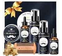 NOVTWENTY Beard Growth Kit - 7 Pcs Beard Care Kit for Men, Includes Beard Wash, Beard Oil&Growth Oil, Beard Conditioner, Beard Balm, Beard Comb, Gift Box Set for Boyfriend Husband Fathers