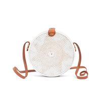Rattan Bags for Women - Handmade Wicker Woven Purse Handbag Circle Boho Bag Bali, White