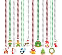 NOVWANG 24 Pcs Christmas Beads, 12 Styles Christmas Metallic Beaded Necklaces Multi Colors Necklaces for Christmas Parade Decorations Christmas Party Favors