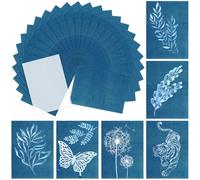 NOVWANG 50 Sheets Cyanotype Paper Kit, 5.8 x 8.3 Inch Sun Art Paper Drawing with 1 Sheet Acrylic Panel for Arts Crafts DIY Project
