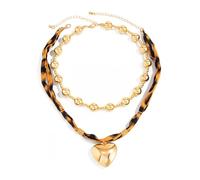NOVYRA Chunky Gold Heart Necklace for Women Trendy Stack Leopard Print Scarf Large Heart Pendant Choker Necklaces Vintage Statement Jewelry Accessories for Women, adjustable, Metal, No Gemstone