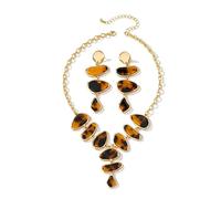 NOVYRA Leopard Earrings Necklace for Women Chunky Acrylic Leopard Irregular Geometry Oval Y- Pendant Necklace Boho Resin Statement Dangle Drop Earrings Trendy Party Jewelry Accessories for Women