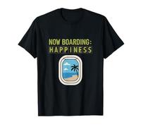 Now Boarding Happiness Airport Window Beach Travel T-Shirt
