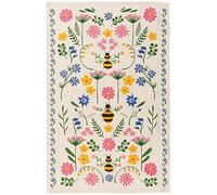 Now Designs Bee Garden Dishtowel, 18x28in, Cotton-Linen Blend, Folk Art-Inspired Kitchen Towel with Bees and Wildflowers