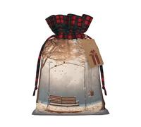 Now Falling In The Park Color Blocked Linen Drawstring Gift Bag, Reusable Gift Bag