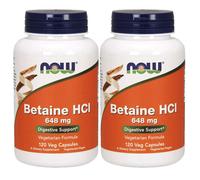 NOW Foods BETAINE HCL 648mg Pepsin 2X120 Cap Hydrochloride HCI Digestive Enzyme