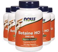 NOW Foods BETAINE HCL 648mg Pepsin 5X120 Cap Hydrochloride HCI Digestive Enzyme