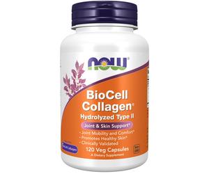 NOW Foods BioCell Collagen Hydrolyzed Type II 120 Capsules, Joint Support
