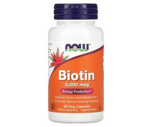 NOW Foods Biotin Hair Skin Nails 5000mcg Beauty Support Capsules - 60 Vegan Capsules