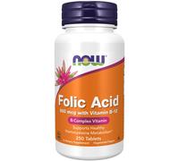 NOW Foods Folic Acid 800mcg + B-12 25mcg 250 Tablets, Energy Support, Prenatal