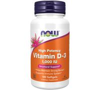 NOW Foods Vitamin D-3 1,000IU 180 Softgels, Strong Bones, Immune System Support