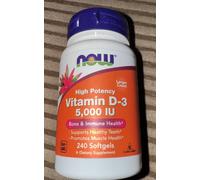 NOW Foods Vitamin D3 5000iu 240 Softgels Strong Bones and Immune. EXP 11/27