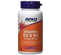 Now Foods Vitamin D3 and K2 Veg Capsules, 25 mcg/45 mcg, Pack of 120