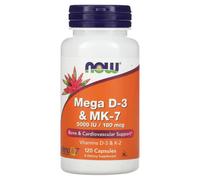 NOW Foods Vitamin D3 + Vitamin K2 MK-7 Bone Health Capsules - 120 Capsules