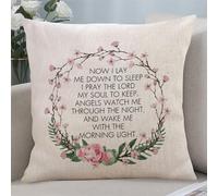 Now I Lay Me Down to Sleep Cotton Linen Pillow Cases for Home Decor Farmhouse Cushion Cover 22x22 Inch Inspirational Quotes Throw Pillow Cover with Zipper Birthday Gifts