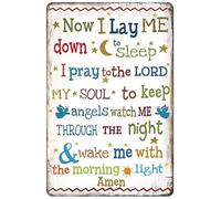 Now I Lay Me Down to Sleep Prayer Tin Sign Christian Bible Verse Vintage Metal Signs Wall Art Decor Plaque for Kids Living Room Bedroom 12x16 Inch