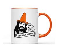 Now I'm A Wizard Mug Tea Coffee Cup - What We Do Shadows Supernatural Vampire Roommates Nandor Relentless Cone Hat Dark Comedy Funny TV Show Gift Present (Orange Handle)