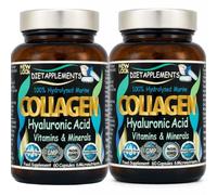 Now in Glass Jar. Advanced Skin, Hair, Nails, Bones Complex. Marine Collagen from Wild Fish 1000mg, Hyaluronic Acid 200mg; Vitamin C, E, B2 & Minerals. 100% Hydrolysed Peptides Supplement - 2 Bottles