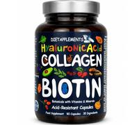Now in Glass Jar. Hair & Skin Support Formula: Biotin High Strength with Marine Collagen, Hyaluronic Acid, 35 Ingredients, Advanced Vitamins for Nails & Bones - 90 Capsules - UK Made, GMP Certified