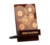 Now playing record stand, playing now a record holder - Classic wooden disc stand stand,Rack for s albums, with engraved design, extended base, so that you can store your album