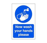 Now wash your hands please - Food Preparation/Safety/Wash Hands/Clean/Kitchen - 1.2mm Rigid plastic for indoor/outdoor usage (150mm x 100mm) Viewing Distance within 3m.