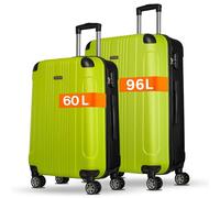 NOWI Hard Case XL Large - 96L Volume - with Edge Protection - 8 Wheels 360° Rotatable - Lightweight ABS Case with Combination Lock & Telescopic Rods - Large Suitcase, lime, Set, Hard shell trolley