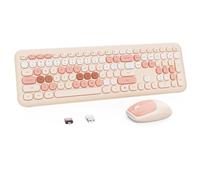 Nowlike Wireless Keyboard and Mouse Combo, Retro Typewriter Keyboard with Round Keycaps, Full-Size Ergonomic, Brown, Ideal for Windows PC, Home, Office, and College, Wireless Keyboard Mouse Combo