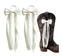 NOWNIN White Bow Cowboy Boot Charms with Pearl Ribbons, 2PCS