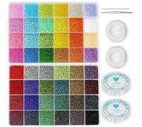 Nowsruiver Size 2mm Glass Seed Beads 48 Colors Total About 38400pcs,12/0 Small Seed Beads Kit Bracelet Beads with 24-Grid Storage Box for Jewelry Making