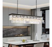 NOXARTE Rectangle Chandeliers for Dining Room, Modern Rectangular Crystal Chandelier Black 8 Lights Pendant Fixture for Kitchen Island Bar Living Room L47 Inch