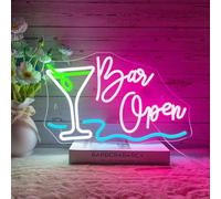 NOXET Bar Open Neon Signs, Led Neon Bar Sign Dimmable Cocktail Glass Illuminated Sign for Wall, Blue White Neon Light for Pub Home Beer Bar Club Man Cave Restaurant Shop Sign Decor