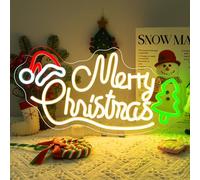 NOXET Merry Christmas Neon Sign Christmas Neon Light Sign WithTree And Hat Led Xmas Neon Light For Wall Merry Xmas Neon Light For Party,Bar,Pub,Club, Bedroom Decorations,Festive Decorations