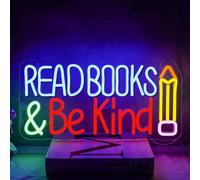 NOXET Read Book Neon Sign Reading Books Neon Sign Be Kind Neons Signs Dimmable Neon Signs Blue LED Sign Pencil Neons Sign for Classroom Library Reading Club Party