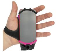 Noxgear Hand Held Phone Holder - Handheld Grip Phone Holder with Key Fob & Card Slot for Running, Jogging & Working Out - Compatible with All Phones - Machine Washable (Raspberry, Left Hand)