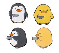 Noxozoqm Yellow Grey Cartoon Duck Penguin Holding Knife Enamel Pin Brooch