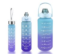 Noxtioanip 3 Pack Water Bottle, 2L, 800ml, 300ml, Motivational Gym Bottle with Time Marking, BPA Free Leakage Water Bottles for School, Camping, Yoga, Gym (Blue Purple)