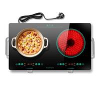 Noxton Double Ceramic Hob 30cm, Built in Electric Hob with Safety Lock & 4 Hour Timer, with 9 Power Levels, 3200W, 220-240V Silver Knob