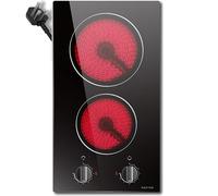 Noxton Plug in Ceramic Hob 2 Zone Knob Control with Black Glass 30CM Electric Hob, 2800W, 9 Power Levels