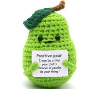 Noxxiez Mini Crochet Positive Animal - Handmade Plush Wool Toy with Inspirational Card | Cute, Round & Plump Stress Relief Gift for Positivity, Emotional Support & Mental Wellness (Pear)
