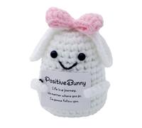 Noxxiez Mini Crochet Positive Animal - Handmade Plush Wool Toy with Inspirational Card | Cute, Round & Plump Stress Relief Gift for Positivity, Emotional Support & Mental Wellness (Bunny)