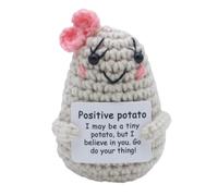 Noxxiez Mini Crochet Positive Animal - Handmade Plush Wool Toy with Inspirational Card | Cute, Round & Plump Stress Relief Gift for Positivity, Emotional Support & Mental Wellness (Potato Female)