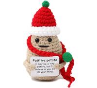 Noxxiez Mini Crochet Positive Animal - Handmade Plush Wool Toy with Inspirational Card | Cute, Round & Plump Stress Relief Gift for Positivity, Emotional Support & Mental Wellness (Xmas Potato)