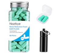 Nozibye Foam Earplugs for Sleep, 60 Pairs Ultra Soft Earplugs with 38dB SNR Noise Reduction, Includes 2 Travel Cases, Reusable Foam Ear Plugs for Sleeping, Snoring, Studying, Work - Teal Green